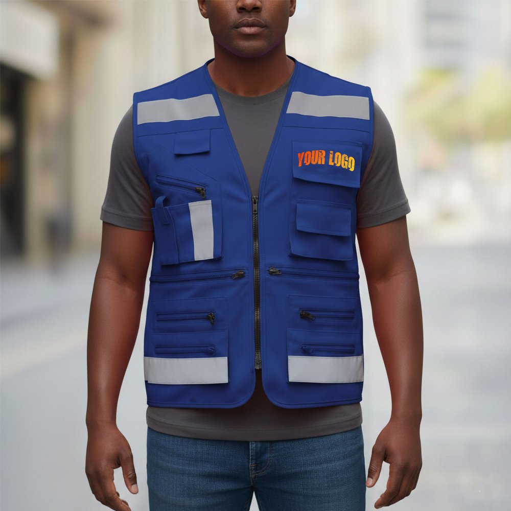 01 Custom Logo ANSI Class 1 Reflective Adjustable Vest - Image 1