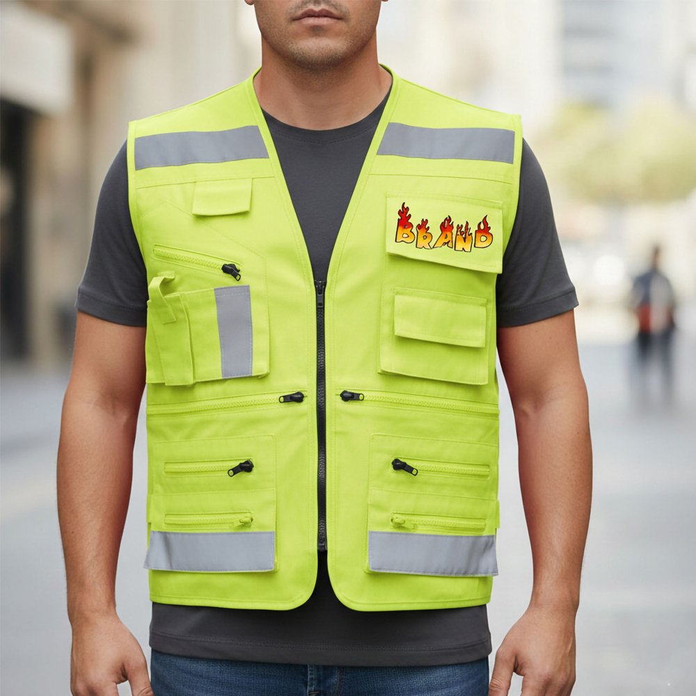 09 OEM Customized Logo Reflective Tape Safety Work Vest - Image 1