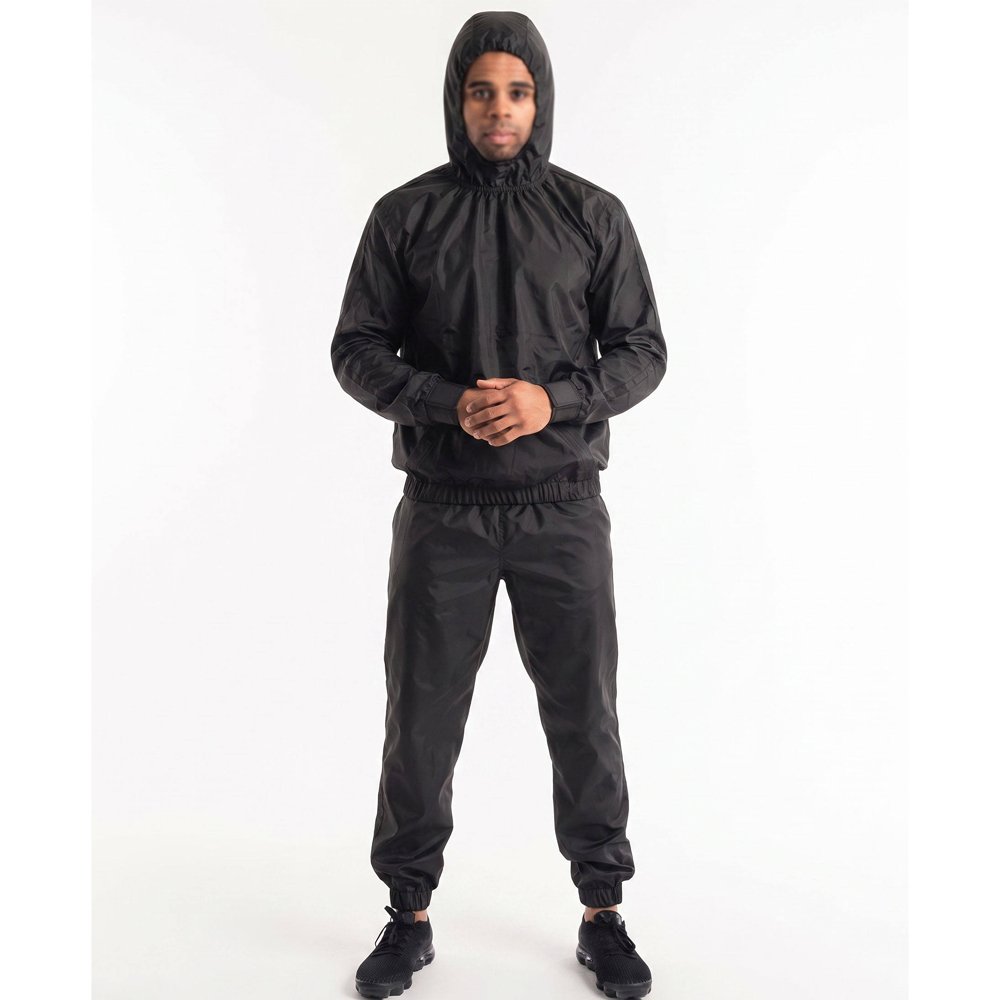 10 OEM Customized Solid Black Gym Sauna Jacket Pant Suit - Image 1